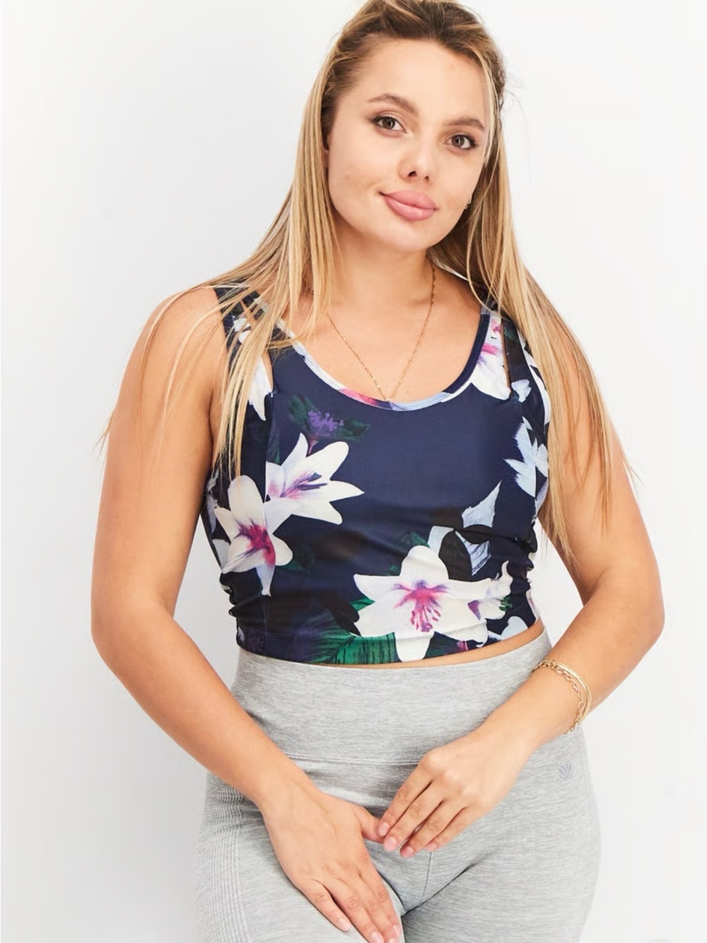 NWT Nine West Navy Floral Double-Strap Sports Bra/Crop Top - Size S